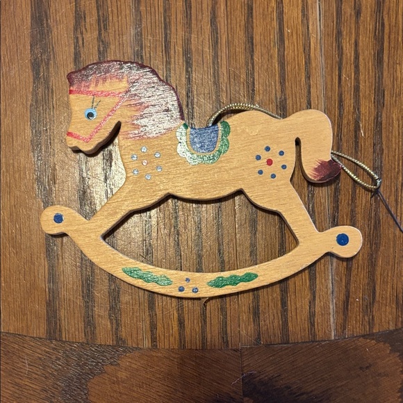 Other - Vintage Hand Painted Wooden Rocking Horse Ornament